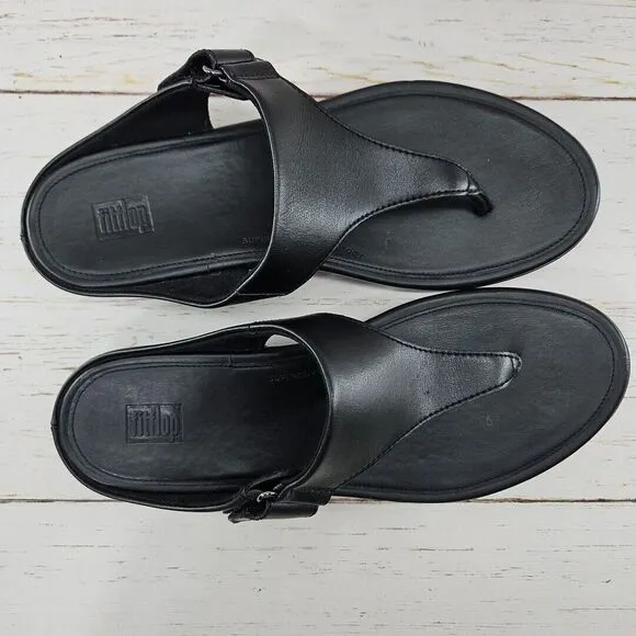 FitFlop Sandals Womens 9 Vera Thong Black Faux Leather Casual Toe‎ Post X49-090