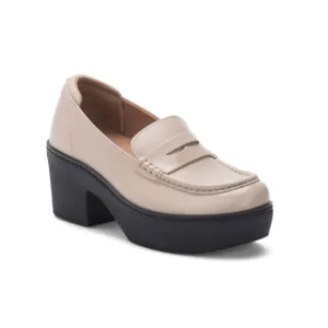 FITFLOP Stone Beige Leather Pilar Platform Loafers