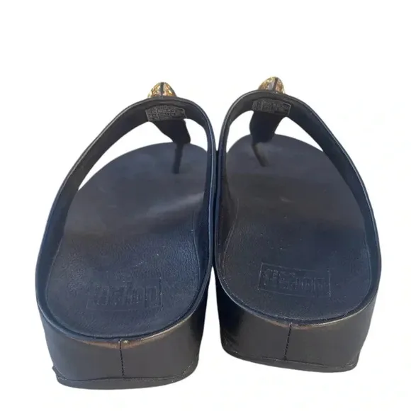 FitFlop Women's Heels Open Toe Sandals wedge black cascade stone size 8.5 used