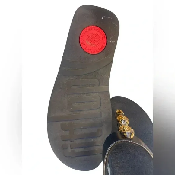 FitFlop Women's Heels Open Toe Sandals wedge black cascade stone size 8.5 used