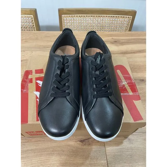Fitflop Women's Rally Black Leather Sneakers Size 7.5 NIB Classic Arch Support