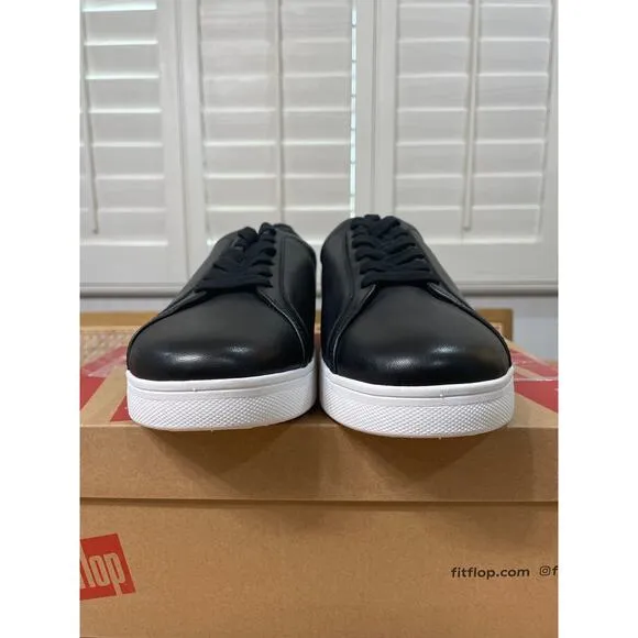 Fitflop Women's Rally Black Leather Sneakers Size 7.5 NIB Classic Arch Support