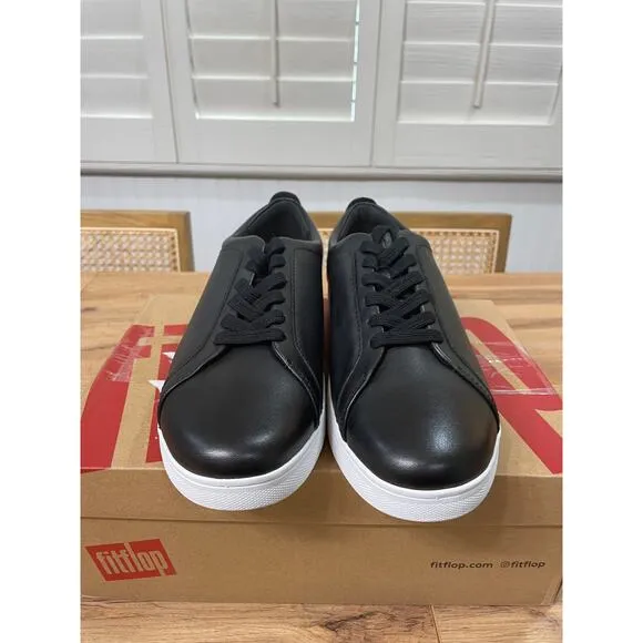 Fitflop Women's Rally Black Leather Sneakers Size 7.5 NIB Classic Arch Support