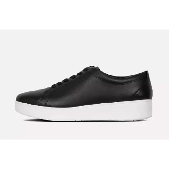 Fitflop Women's Rally Black Leather Sneakers Size 7.5 NIB Classic Arch Support