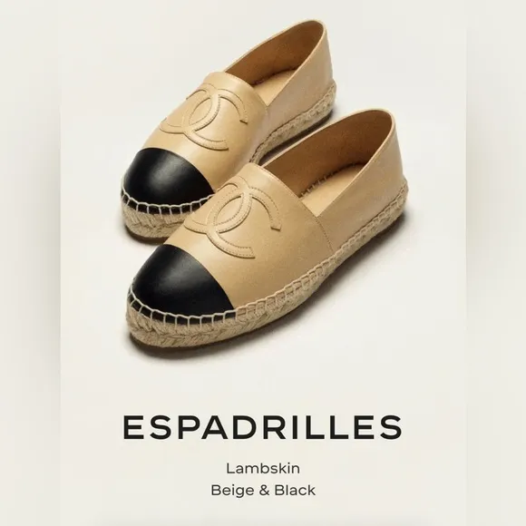 ⚡️Flash Sale⚡️Chanel Leather Beige and Black Espadrilles
