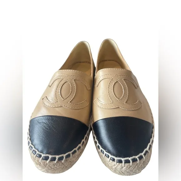 ⚡️Flash Sale⚡️Chanel Leather Beige and Black Espadrilles