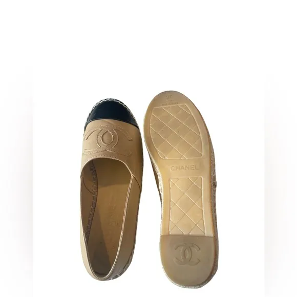 ⚡️Flash Sale⚡️Chanel Leather Beige and Black Espadrilles
