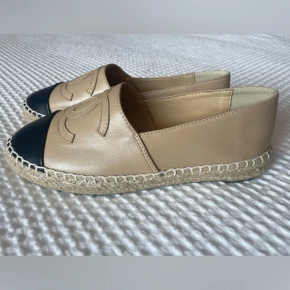 ⚡️Flash Sale⚡️Chanel Leather Beige and Black Espadrilles