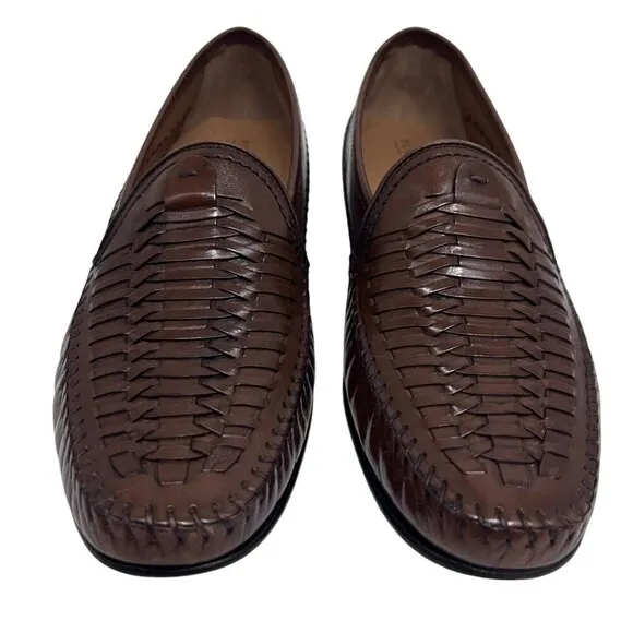 Florsheim Mens Vintage Brown Leather Basket Weave Penny Loafers Shoes US 10D USA