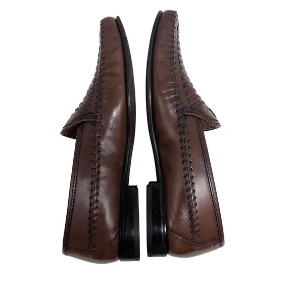 Florsheim Mens Vintage Brown Leather Basket Weave Penny Loafers Shoes US 10D USA