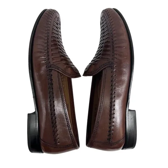 Florsheim Mens Vintage Brown Leather Basket Weave Penny Loafers Shoes US 10D USA