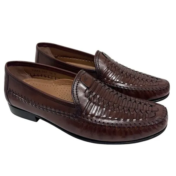 Florsheim Mens Vintage Brown Leather Basket Weave Penny Loafers Shoes US 10D USA