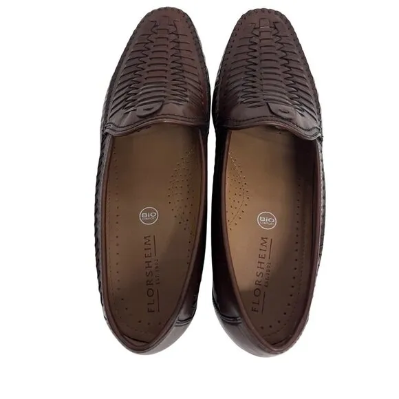 Florsheim Mens Vintage Brown Leather Basket Weave Penny Loafers Shoes US 10D USA