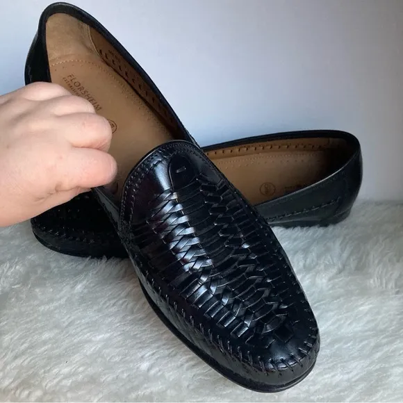FLOURSHEIM Bio Comfort Black Leather Woven Braided Wave Penny Loafers Men’s 13