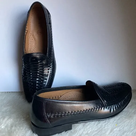 FLOURSHEIM Bio Comfort Black Leather Woven Braided Wave Penny Loafers Men’s 13