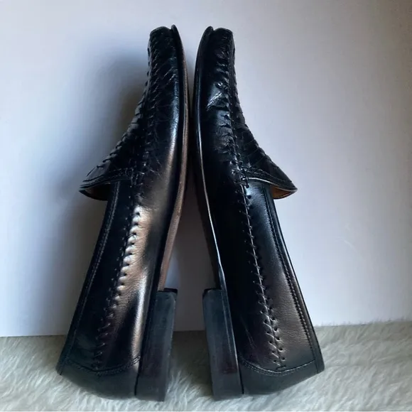 FLOURSHEIM Bio Comfort Black Leather Woven Braided Wave Penny Loafers Men’s 13