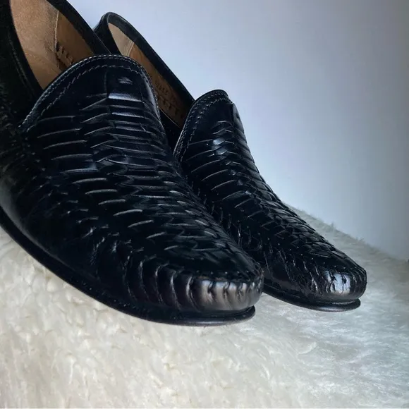 FLOURSHEIM Bio Comfort Black Leather Woven Braided Wave Penny Loafers Men’s 13