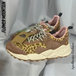 FLOWER MOUNTAIN KOTETSU Animal-print suede sneakers in Pink Brown Tan Size 41