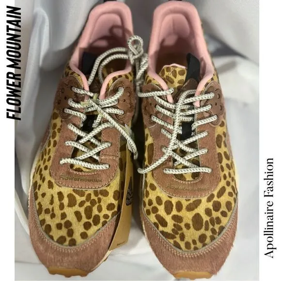 FLOWER MOUNTAIN KOTETSU Animal-print suede sneakers in Pink Brown Tan Size 41
