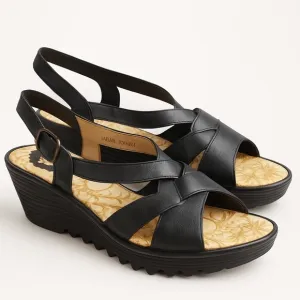 FLY London black wedge sandals sz 38