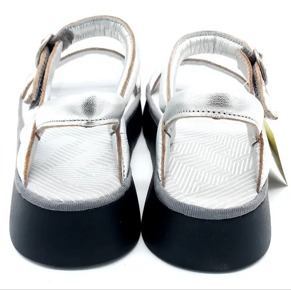 Fly London CETO SILVER Platform Chunky Padded Comfy Sandals Women's Size 39
