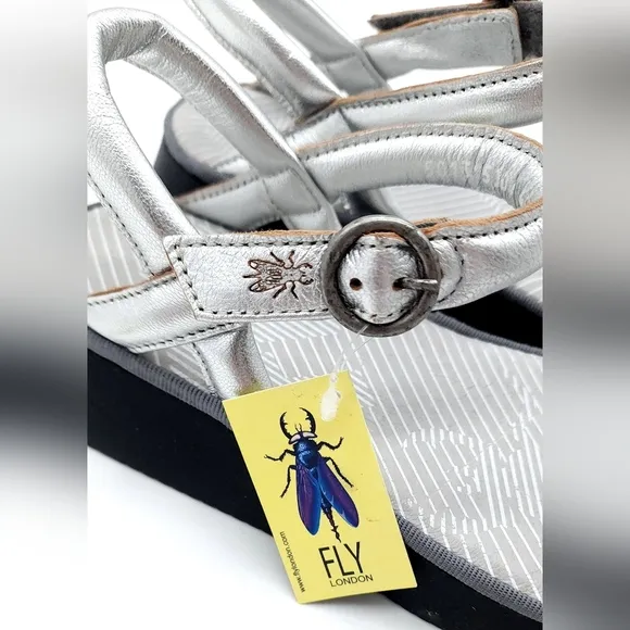 Fly London CETO SILVER Platform Chunky Padded Comfy Sandals Women's Size 39