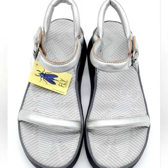 Fly London CETO SILVER Platform Chunky Padded Comfy Sandals Women's Size 39