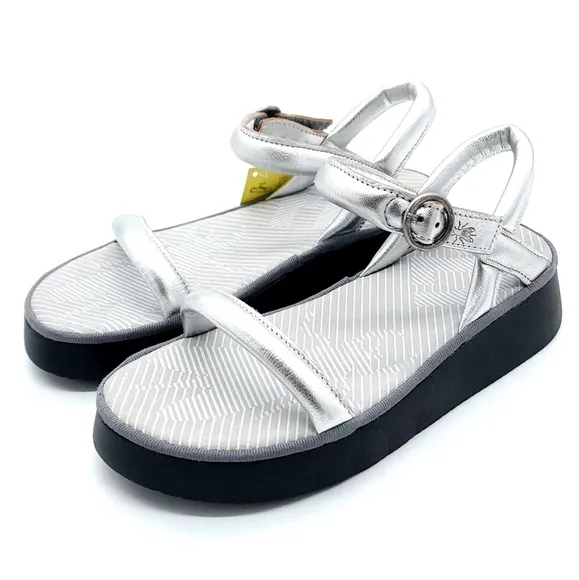 Fly London CETO SILVER Platform Chunky Padded Comfy Sandals Women's Size 39