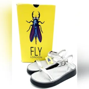 Fly London CETO SILVER Platform Chunky Padded Comfy Sandals Women's Size 39