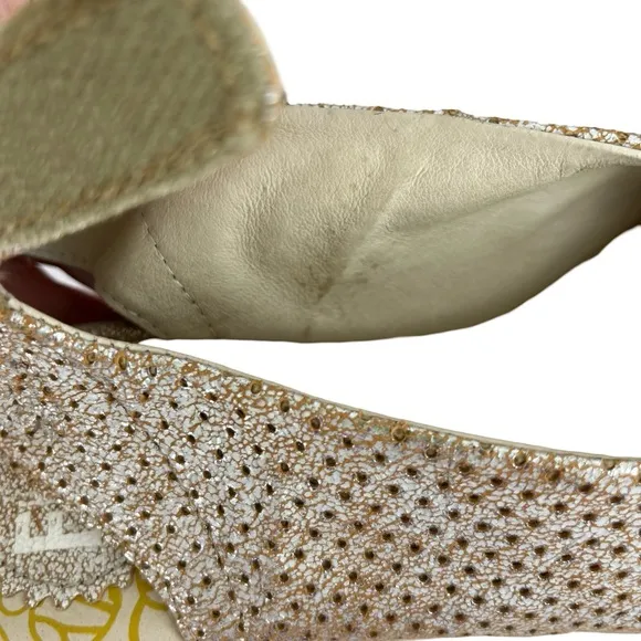 Fly London Cream and Gold Wedge Shoes with Ankle Strap