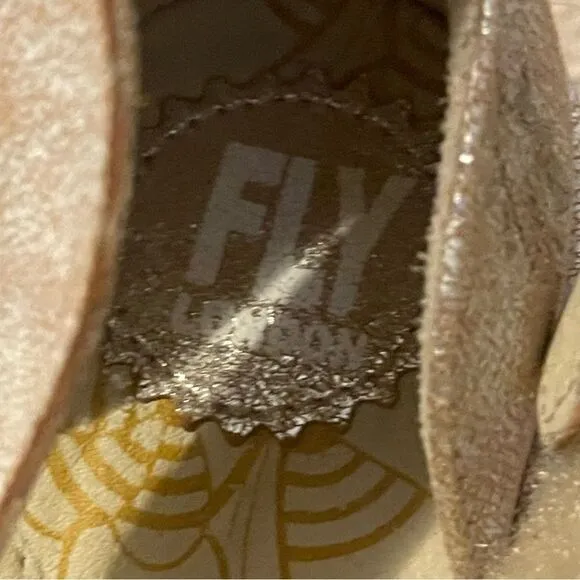 Fly London Yake Metallic Leather Wedge Sandals Women's Size 8.5 or 40EU