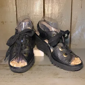 Fly London Yedu Lace Up Wedge Leather Sandals