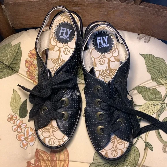 Fly London Yedu Lace Up Wedge Leather Sandals