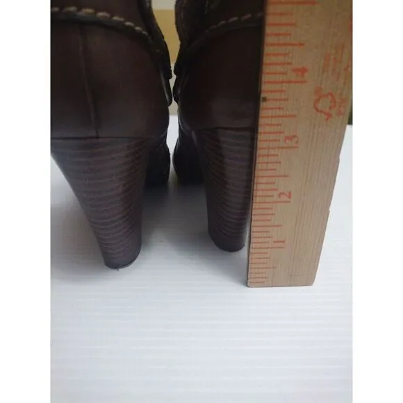 Fossil‎ Boots Womens 8 Slouch  Brown Leather Harness Folder Over Mid Calf Zip