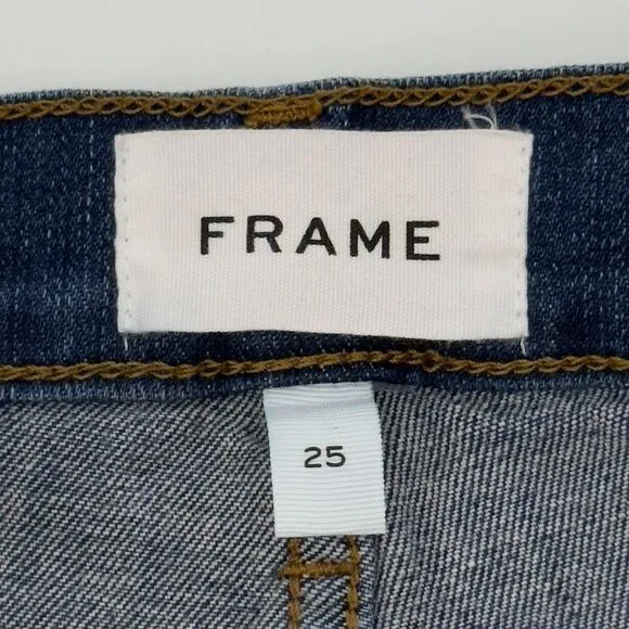 FRAME Le Cutoff 25 Blue Raw Hem Denim Shorts Mid Rise Distressed Y2K Casual