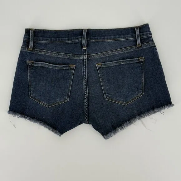 FRAME Le Cutoff 25 Blue Raw Hem Denim Shorts Mid Rise Distressed Y2K Casual