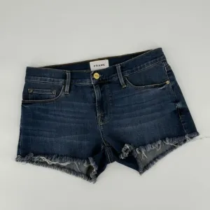 FRAME Le Cutoff 25 Blue Raw Hem Denim Shorts Mid Rise Distressed Y2K Casual