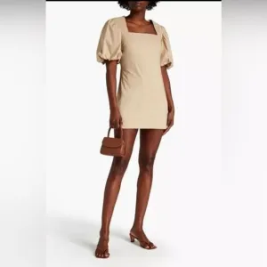 Frame Nina mini dress, puff sleeve, beige, in excellent conditionSizeMedium