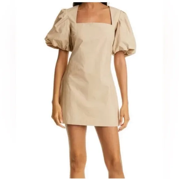Frame Nina mini dress, puff sleeve, beige, in excellent conditionSizeMedium
