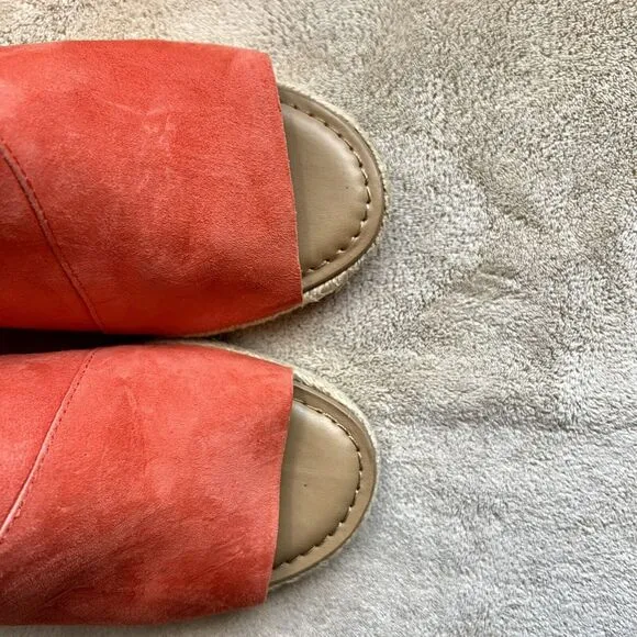 Franco Sarto Julien Coral Suede Cork Wedge Heel Open Toe Slingback Sandals 7 M