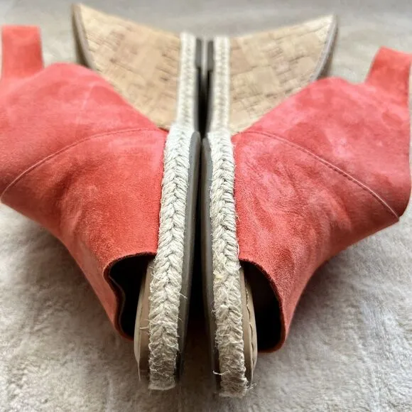 Franco Sarto Julien Coral Suede Cork Wedge Heel Open Toe Slingback Sandals 7 M
