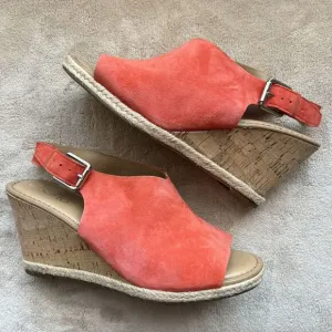 Franco Sarto Julien Coral Suede Cork Wedge Heel Open Toe Slingback Sandals 7 M