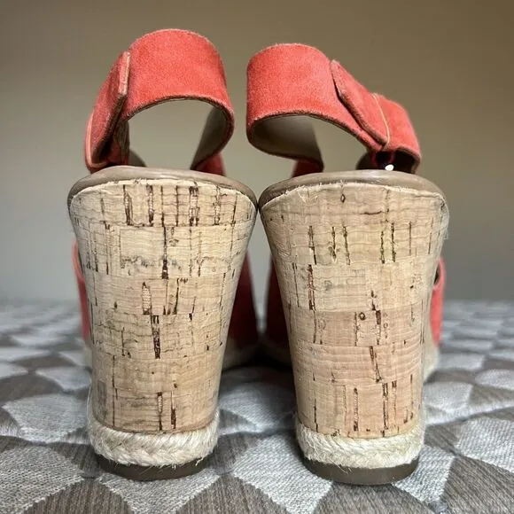 Franco Sarto Julien Coral Suede Cork Wedge Heel Open Toe Slingback Sandals 7 M