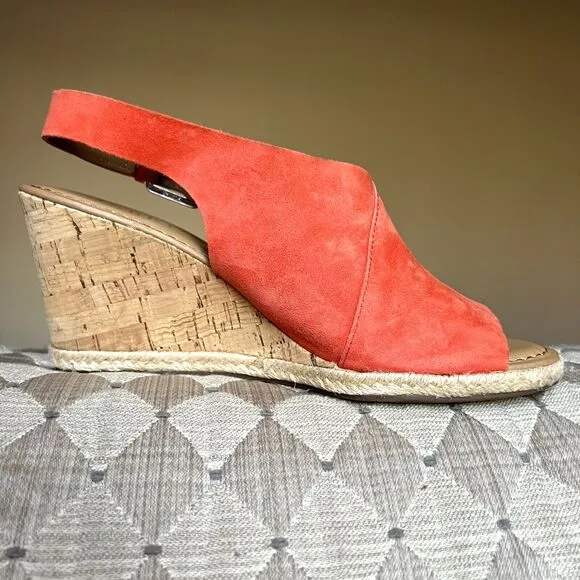 Franco Sarto Julien Coral Suede Cork Wedge Heel Open Toe Slingback Sandals 7 M