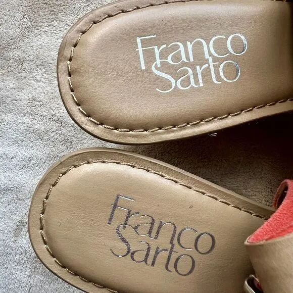 Franco Sarto Julien Coral Suede Cork Wedge Heel Open Toe Slingback Sandals 7 M