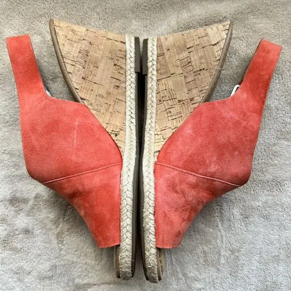Franco Sarto Julien Coral Suede Cork Wedge Heel Open Toe Slingback Sandals 7 M