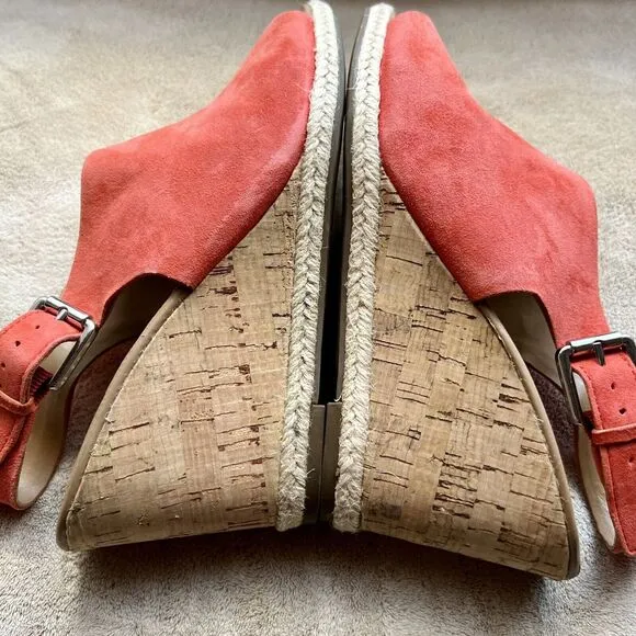 Franco Sarto Julien Coral Suede Cork Wedge Heel Open Toe Slingback Sandals 7 M