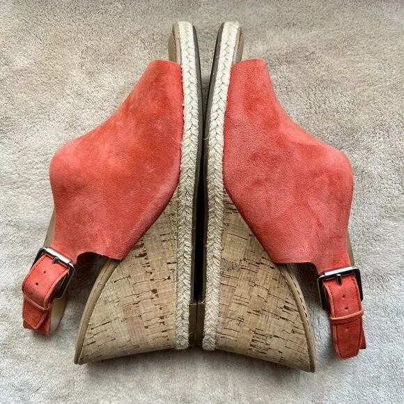 Franco Sarto Julien Coral Suede Cork Wedge Heel Open Toe Slingback Sandals 7 M
