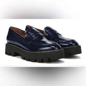 Franco Sarto Lug Sole Balin Penny Loafer. Women size 9. midnight blue/black‎