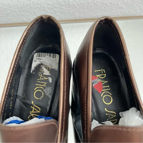 FRANCO SARTO Metallic Copper Brown Leather Chunky Block Heel Penny Loafers